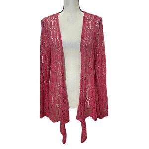 VTG 2000s Citiknits Deep Pink Sparkly Sequin Open Mesh Cascading Cardigan Top L